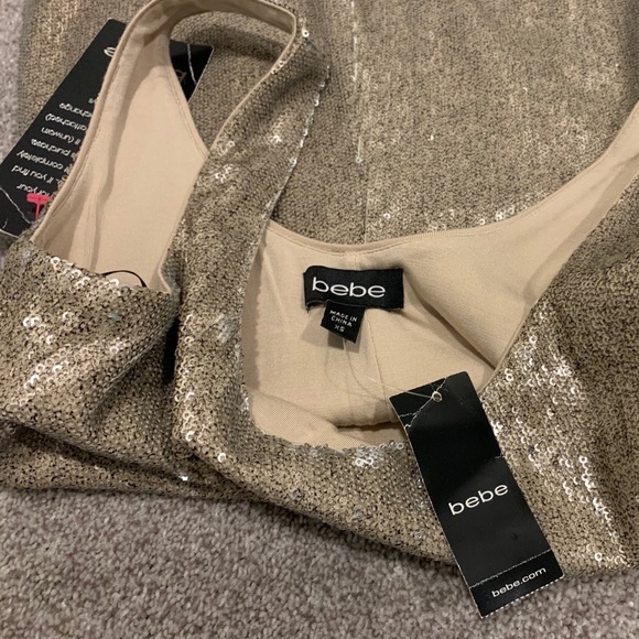 NWT Bebe Imagine Sequin Dress Ruffle Gold Chrome - Picture 8 of 10